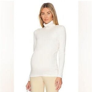 Hatch Maternity Long Sleeve Turtle Neck Tee - Cream/White